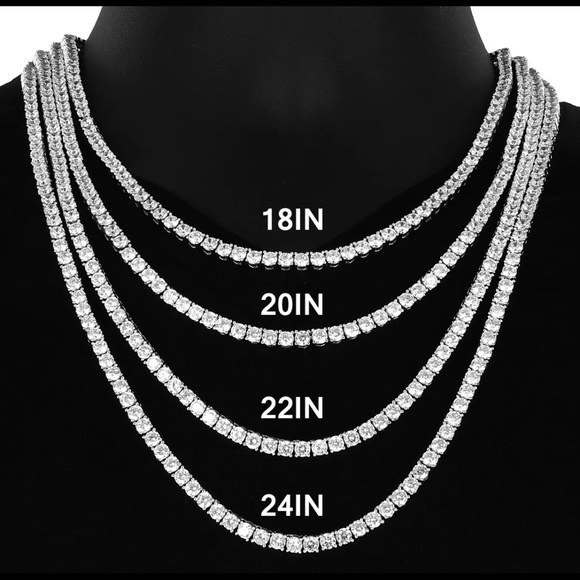20” 14K White Gold Finishd Lab Diamond Tennis Chain - Picture 7 of 8
